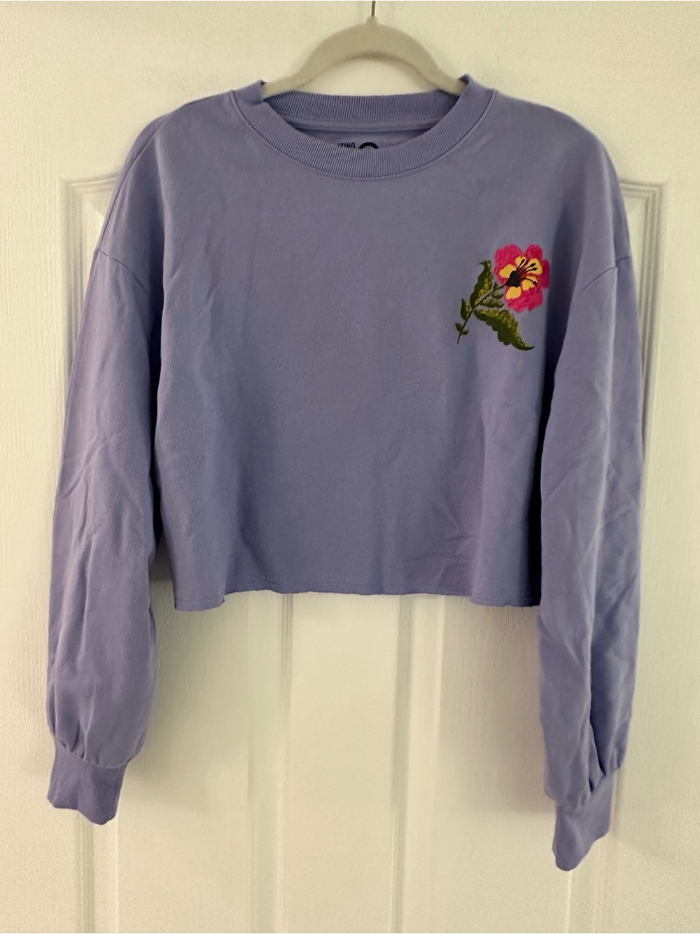 Target NWOT Lavender Cropped Sweatshirt with Pink Floral Embroidery